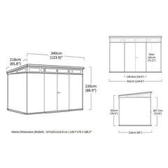 Keter 11×7 Cortina Heavy Duty Plastic Pent Shed Dark Grey